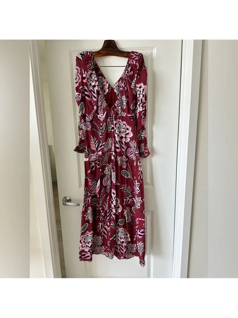 Farm Rio Burgundy Pineapple Inspiration V Neck Maxi Dress